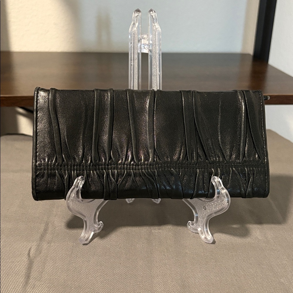 PRADA Ruched Black Long Leather Wallet - Picture 5 of 11